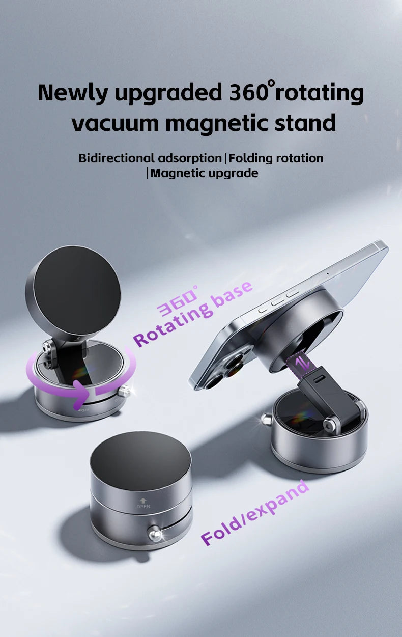 Magnetic Vacuum Suction Cup Mobile Support for Car or any other surface Mount 360° Rotation Foldable N54 Strong Magnetic Lazy Phone Holder For iPhone Android