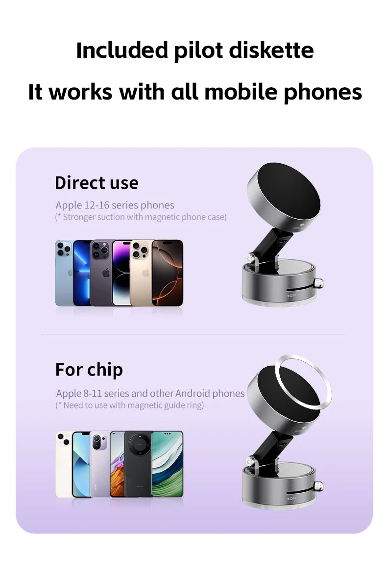 Magnetic Vacuum Suction Cup Mobile Support for Car or any other surface Mount 360° Rotation Foldable N54 Strong Magnetic Lazy Phone Holder For iPhone Android