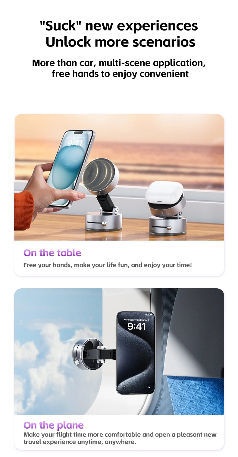 Magnetic Vacuum Suction Cup Mobile Support for Car or any other surface Mount 360° Rotation Foldable N54 Strong Magnetic Lazy Phone Holder For iPhone Android